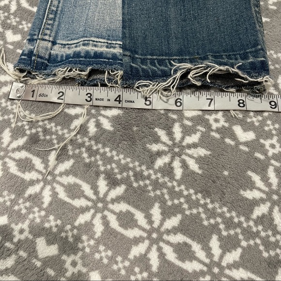Anthropologie AMO Crop Boot Jeans Distressed w/ Raw Hem Button Fly Two Tone 24 - Picture 14 of 14